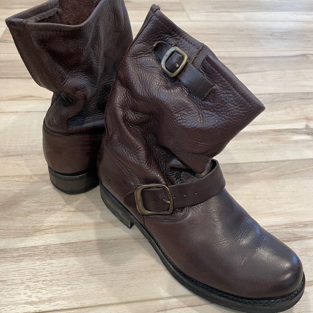 Frye Veronica Short Ankle Full Grain Leather Moto Boots
